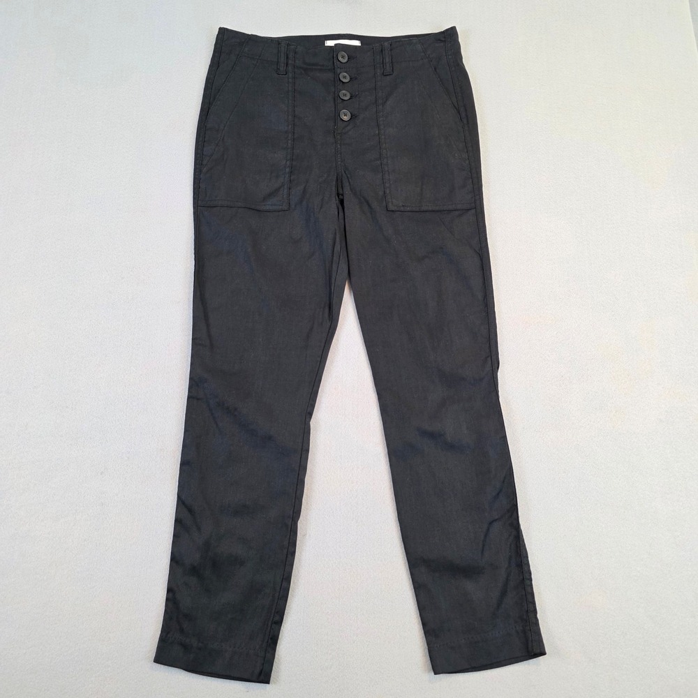 Level 99 Black Linen Blend Herringbone Button Fly Straight Leg Pants sz 27